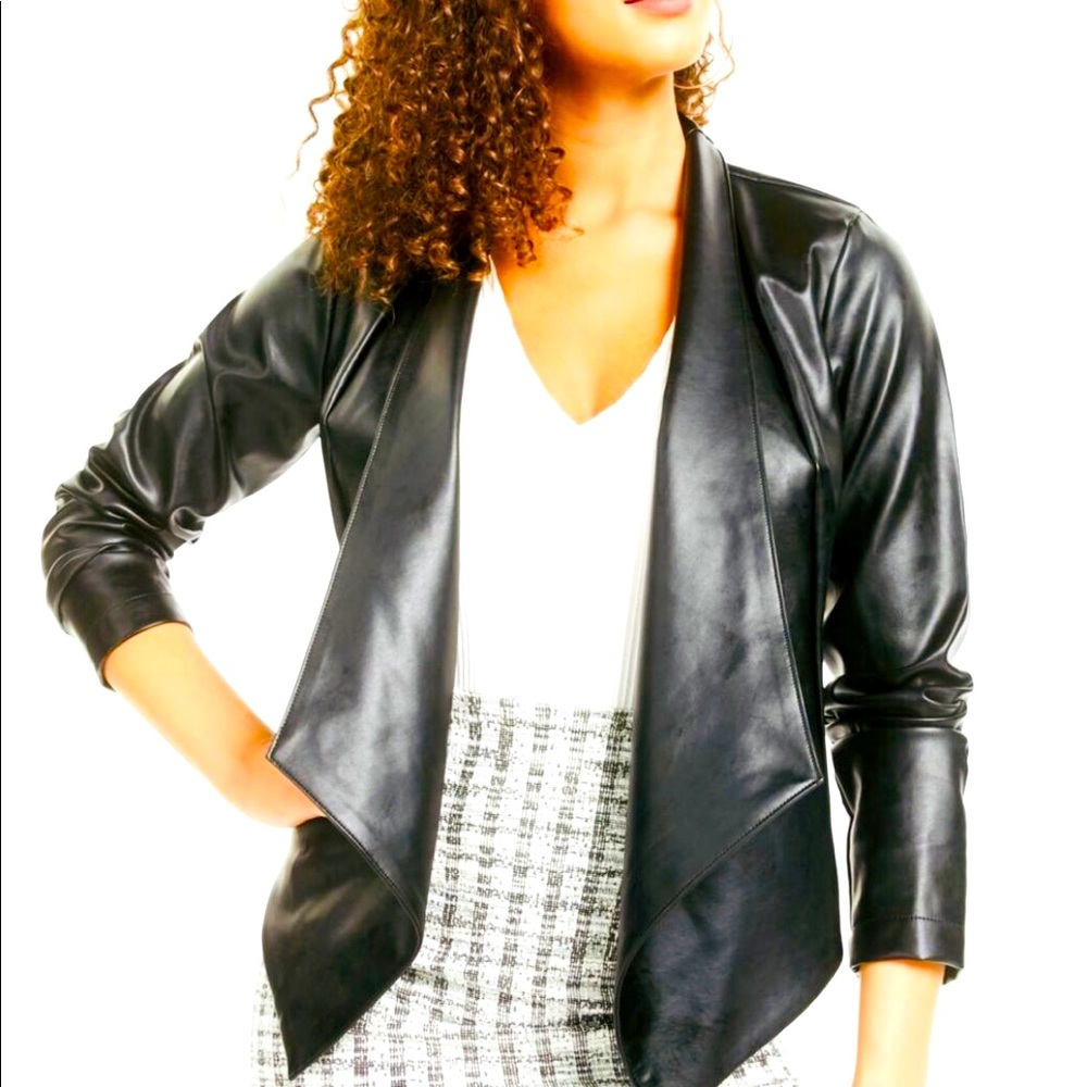 Material Girl faux leather black Drape Moto Jacket